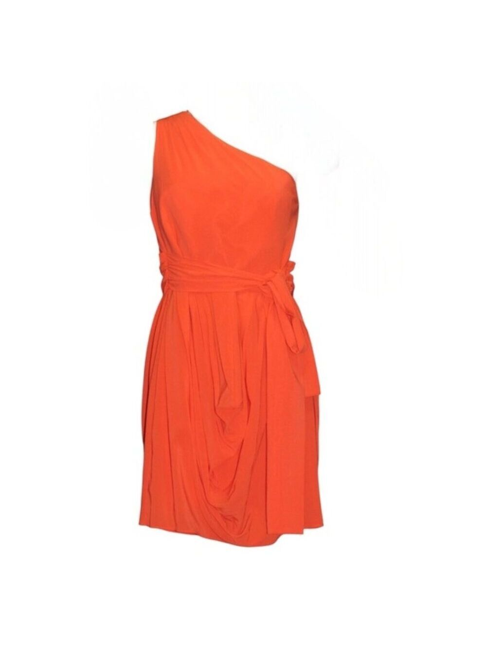 Alice + Olivia Vibrant Orange Silk One-Shoulder Draped Mini Dress Size 10 - Picture 2 of 8